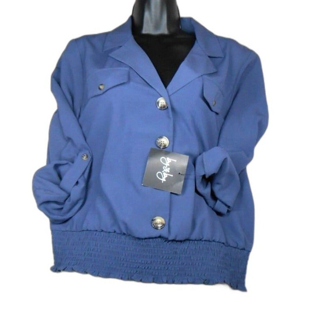 By By Rusty - Blue Blouse with big buttons office career Size L NWT
